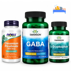 Набір 43. Сон та спокій. Magnesium Bis-Glycinate - 60 tabs + GABA 500mg - 100vcaps + L-Theanine 200mg - 60caps