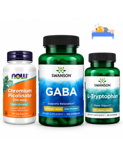 Набір 43. Сон та спокій. Magnesium Bis-Glycinate - 60 tabs + GABA 500mg - 100vcaps + L-Theanine 200mg - 60caps