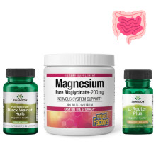 Набір 1. Баланс травлення. Magnesium Bisglycinate 200mg - 120g Pure + L. Reuteri Plus 7 billion Cfu - 30 vcaps + Black Walnut Hulls 500mg - 60caps