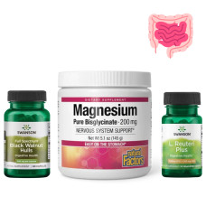 Набір 1. Баланс травлення. Magnesium Bisglycinate 200mg - 120g Pure + L. Reuteri Plus 7 billion Cfu - 30 vcaps + Black Walnut Hulls 500mg - 60caps