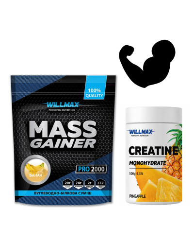 Набір 10. Швидкий набір МАСИ + СИЛА. Mass Gainer 2кг Банан + КРЕАТИН смак АНАНАС