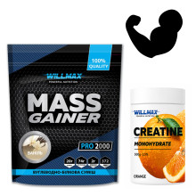 Набір 11. Супер набір для росту м’язів Mass Gainer 2кг Ваніль + КРЕАТИН смак АПЕЛЬСИН