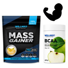 Набір 16. Набір Залізний Прогрес .(BCAA 2:1:1 400г. Яблуко + Mass Gainer 2кг Банан).