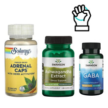 Набір 2. Антистрес баланс. Adrenal 170mg - 60 vcaps + GABA 500 mg - 100 caps + Ashwagandha Extract Standardized 450mg - 60 caps
