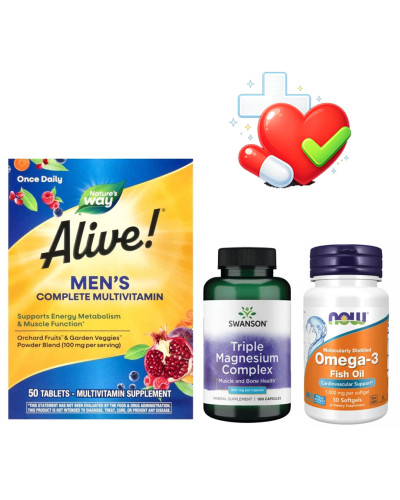 Набір 22. Формула Здоров’я (Triple Magnesium complex - 100caps+ Omega-3 1000mg - 30 sgels+ Men's Complete Multivitamin - 50 tabs).