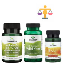 Набір 24. Жіночий баланс. Indole-3-Carbinol with Resveratrol 200mg - 60 caps + Full Spectrum Wild Yam 400mg - 60caps + Biotin 5000mcg - 100 caps
