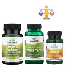 Набір 24. Жіночий баланс. Indole-3-Carbinol with Resveratrol 200mg - 60 caps + Full Spectrum Wild Yam 400mg - 60caps + Biotin 5000mcg - 100 caps