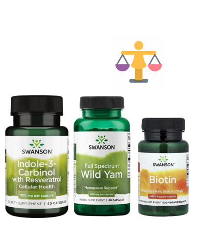 Набір 24. Жіночий баланс. Indole-3-Carbinol with Resveratrol 200mg - 60 caps + Full Spectrum Wild Yam 400mg - 60caps + Biotin 5000mcg - 100 caps