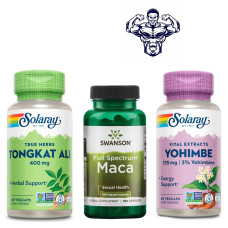Набір 26. Сила і тонус чоловіка. Tongkat Ali 400mg - 60 vcaps + Guaranteed Potency Yohimbe Bark Extract - 60 caps + Maca 500 mg - 100 Caps 
