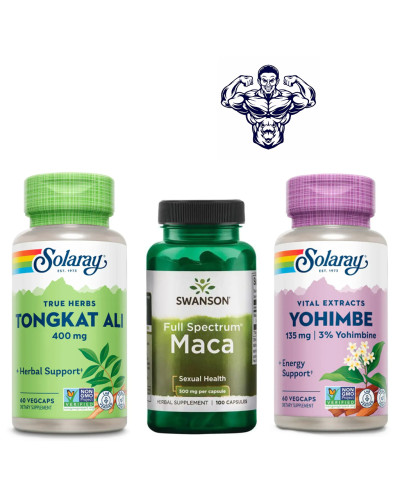 Набір 26. Сила і тонус чоловіка. Tongkat Ali 400mg - 60 vcaps + Guaranteed Potency Yohimbe Bark Extract - 60 caps + Maca 500 mg - 100 Caps
