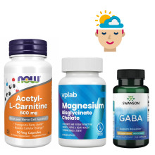 Набір 28. Розум без стресу. Acetyl L-Carnitine 500mg - 50 vcaps + Magnesium Bisglycinate - 60 caps + GABA 500 mg - 100 caps