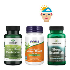 Набір 39. Баланс мозку і сну. Lions Mane Mushroom 500mg - 60caps + Ginkgo Biloba 120mg - 50 vcaps + Sleep Essentials - 60 Veg Caps Per Bottle