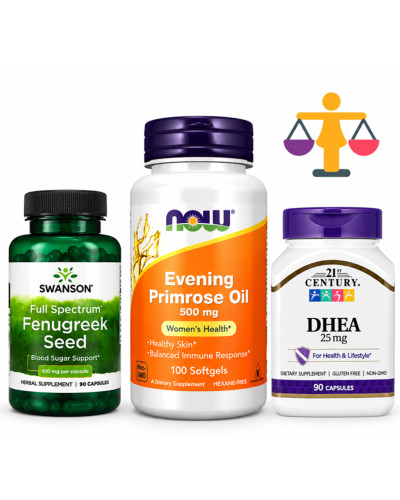 Набір 41. Жіноча формула. Evening Primrose 500mg - 100 sgels + DHEA 25 mg - 90 caps + Fenugreek Seed 610mg - 90 cap