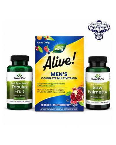 Набір 42. Чоловіча енергія. Men's Complete Multivitamin - 50 tabs + Tribulus Fruit 500mg - 90 cap + Saw Palmetto 540 mg - 100 caps