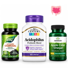 Набір 44. Легкість травлення. Acidophilus - 100 caps + Activated Charcoal - 100 caps + Apple Cider Vinegar - 120 tabs 