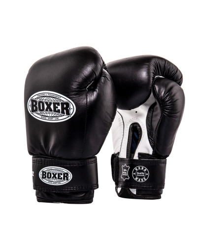 Рукавички боксерські BOXER 12 oz шкіра 0,8-1 мм чорні