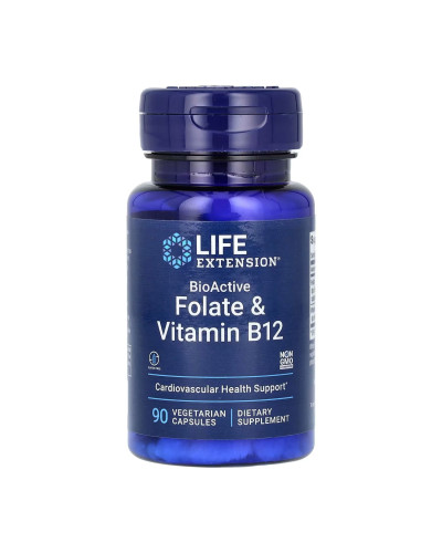 Фолієва кислота з Вітаміном Б12, BioActive Folate & Vitamin B12 - 90 vcaps