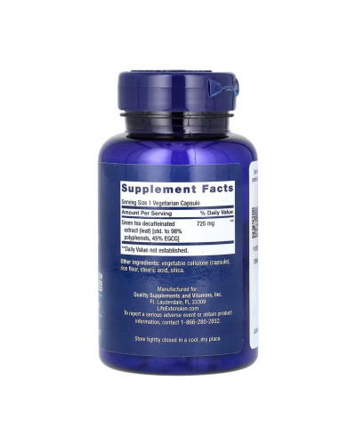 Екстракт зеленого чаю (без кофеїну), Decaffeinated Mega Green Tea Extract - 100 vcaps