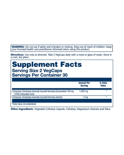 Кордицепс, Cordyceps Mushroom Extract 500mg - 60 vcaps
