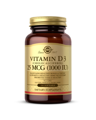 Вітамін Д3, Vitamin D3 (Cholecalciferol) 25 mCG (1000 IU) - 100 softgels