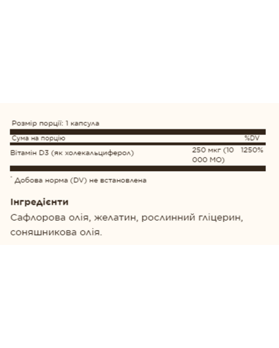 Вітамін Д3, Vitamin D3 250mcg (10 000IU) - 120 softgels