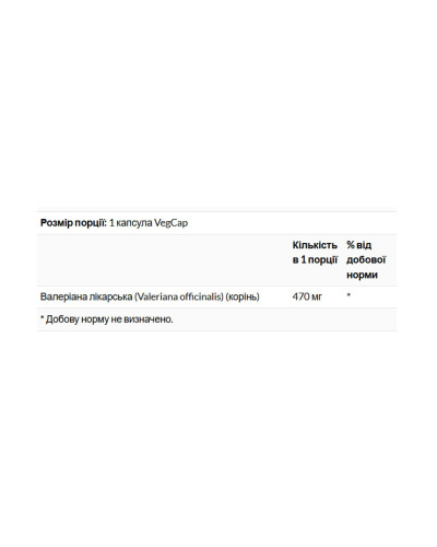Корінь Валеріани, Valerian Root 470mg - 100 vcaps