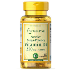 Вітамін Д3 250мкг, Vitamin D3 250mcg(10000 IU) Mega-Potency - 100 softgels