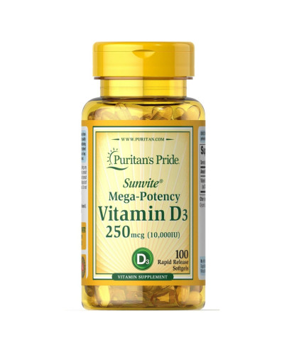 Вітамін Д3 250мкг, Vitamin D3 250mcg(10000 IU) Mega-Potency - 100 softgels