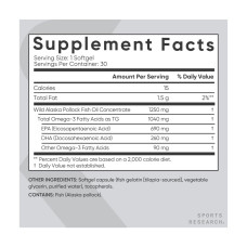 Омега 3, Omega-3 Fish Oil Alaska Pollock 1250mg - 30 softgels