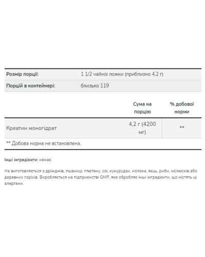 Креатин Моногідрат, Creatine Monohydrate - 500g