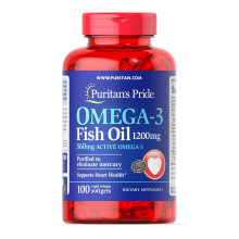 Омега-3, Omega-3 Fish Oil 1200 mg (360 mg Active Omega-3) - 100 Softgels