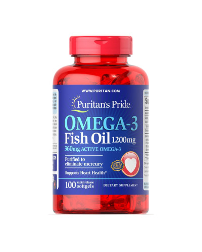 Омега-3, Omega-3 Fish Oil 1200 mg (360 mg Active Omega-3) - 100 Softgels