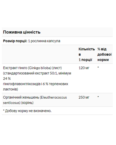 Гінкго білоба, Ginkgo Biloba 120mg - 50 vcaps