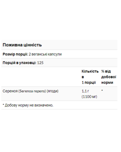 Екстракт ягід Пальметто, Saw Palmetto Berries 550 mg - 100 caps