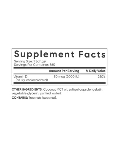 Вітамін D3, Vitamin D3 2000IU - 360 softgels