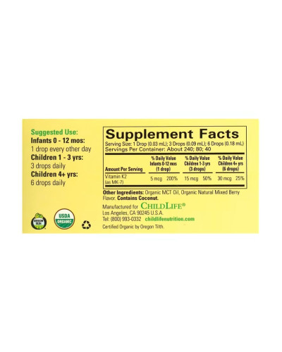 Органічний вітамін К2, Organic Vitamin K2 Liquid - 7.5ml Natural Berry