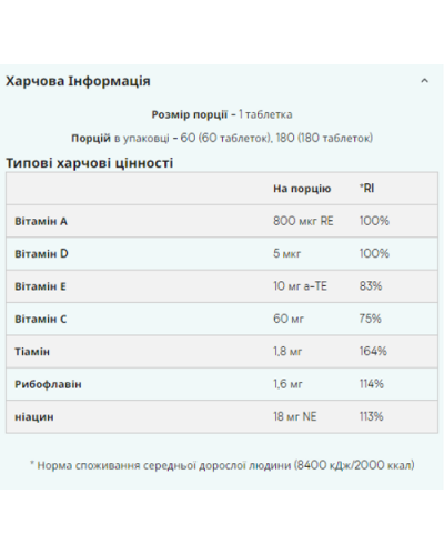 Вітамінний комплекс, Daily Vitamins - 180tabs