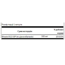Вітамін В-12, Vitamin B-12 500mcg - 30caps