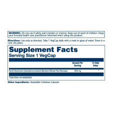 Гриб Рейші, Reishi Mushroom 600mg - 100ct