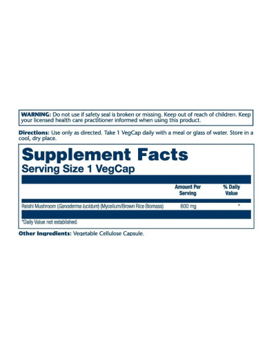 Гриб Рейші, Reishi Mushroom 600mg - 100ct