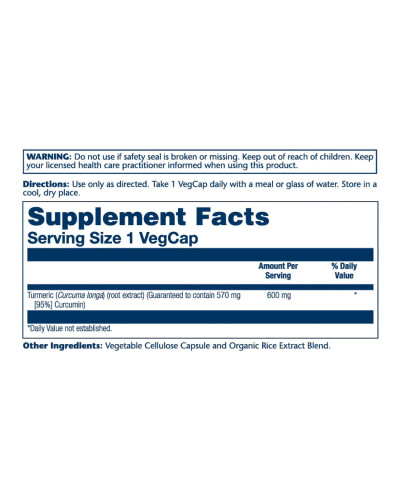 Екстракт куркуми, Turmeric Root Extract 600mg - 30 vcaps