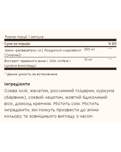 Ресвератрол, Resveratrol 250mg with Red Wine Extract - 30 softgels