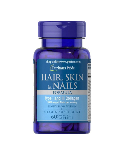 Комплекс для волосся, шкіри та нігтів, Hair Skin and Nails Formula Type 1 and 3 Collagen - 60 caps