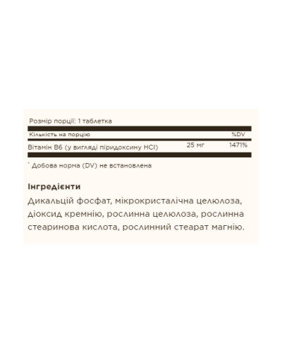 Вітамін Б6, Vitamin B6 25mg - 100 tabs