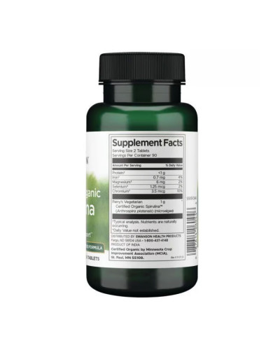 Спіруліна, Certified Organic Spirulina 500mg - 180 tabs