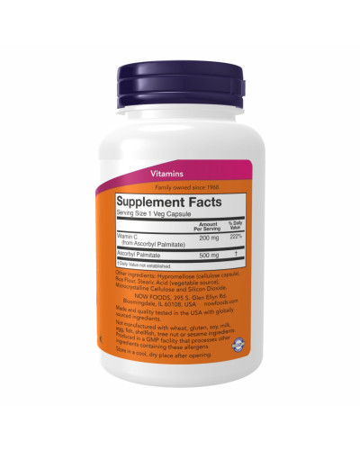 Аскорбілпальмітат (жиророзчинний вітамін С), Ascorbyl Palmitate 500 mg - 100 vcaps