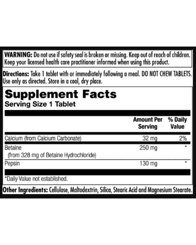 Бетаїн з пепсином, Betaine HCl Plus 250mg - 100 tabs