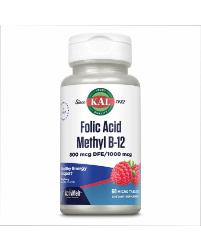 Фолієва кислота та метил Б12, Folic Acid Methyl B-12 800mcg - 60 tabs Raspberry
