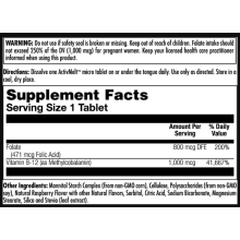 Фолієва кислота та метил Б12, Folic Acid Methyl B-12 800mcg - 60 tabs Raspberry