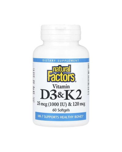 Vitamin D3 & K2 25 mcg (1000 IU) & 120 mcg - 60 softgels